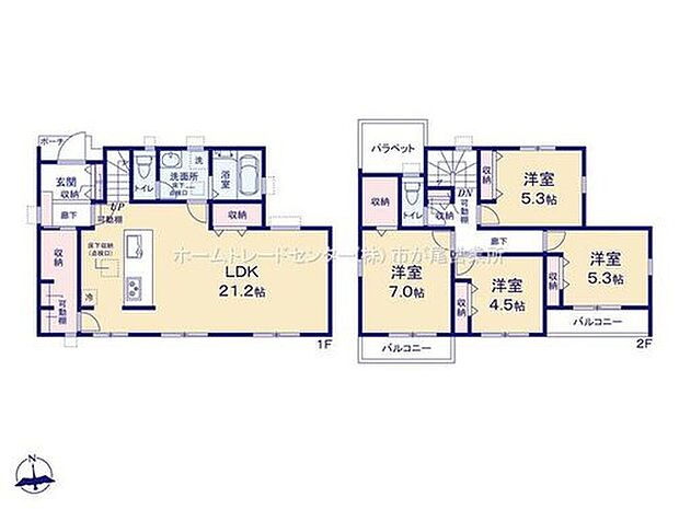 【4LDK】玄関廊下先に大容量の収納を完備☆
LDKは広々21.2帖、人気のオープンキッチン&リビングイン階段!
水回りを集約、機能的な家事動線♪
全居室に収納完備!
バルコニー2か所設置しています☆