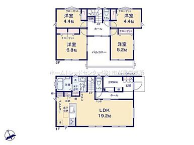 すっきりとした玄関が保てる土間収納♪リネン庫＆パントリー有♪
LDKは広々１９．２帖、人気の対面式キッチン＆リビングイン階段！
全居室２面採光＆収納完備！
南向きインナーバルコニー☆ 