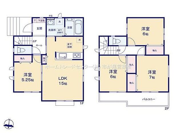 【4LDK】LDKはゆとりの１５帖、人気の対面式キッチン採用！
水回りを集約、効率的な家事動線☆
２階居室は全室６帖以上！
全居室２面採光＆収納完備しております♪
２部屋より出入り可能、ワイドバルコニー☆