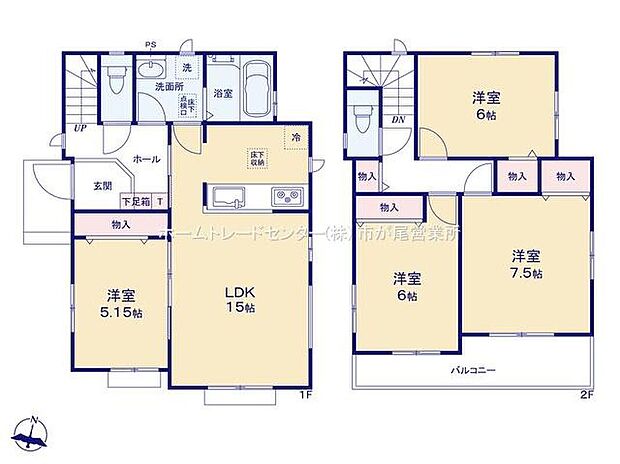 【4LDK】LDKはゆとりの15帖、人気の対面式キッチン!
水回りを集約させた、効率的な家事動線☆
2階居室は全室6帖以上☆
全居室2面採光&収納完備しております♪
2部屋より出入り可能、ワイドバルコニー!