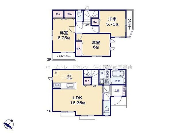 【3LDK】玄関近くに洗面所、帰宅後すぐに手が洗えます♪
LDKはゆとりの16.25帖、人気の対面式キッチン&リビングイン階段!全居室2面採光&収納完備しております♪
2面バルコニー☆