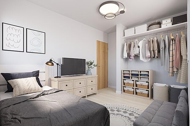 洋室収納(イメージ画像)居室にオープン収納を設け収納も魅せるインテリアのひとつに。こだわりの自分の部屋に仕上げられます。※イメージの為実際と異なる場合があります。号棟により異なります。