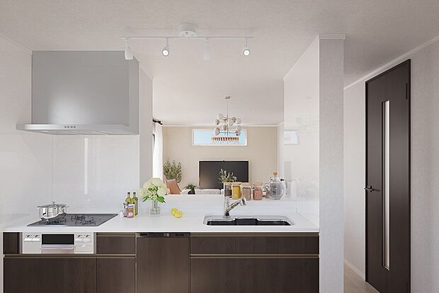 キッチン(イメージ画像)高機能システムキッチン。キッチンからリビング全体を見渡せる作りで小さなお子様がいる家庭でも安心♪※イメージの為実際と異なる場合があります。