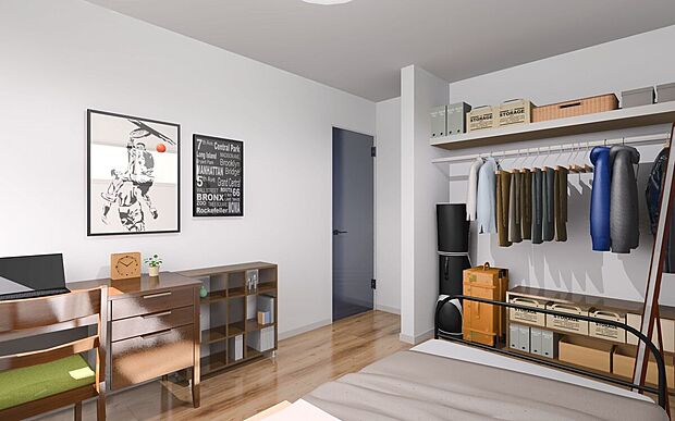 洋室(イメージ画像)
各部屋にオープン収納を設け収納も魅せるインテリアのひとつに。こだわりの自分の部屋に仕上げられます。
※イメージの為実際と異なる場合があります。