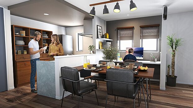 【カウンター(イメージ画像)】ダイニング横にカウンターを設け家族の勉強や趣味・仕事のスペースに便利です。会話をしながらお料理ができます♪※イメージの為実際と異なる場合があります。内容は号棟により異なります。