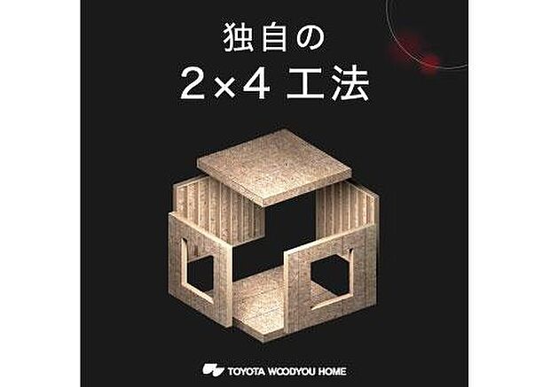 【特徴/独自の2×4工法】強度が高く、耐震性・耐風性・気密性に優れた2×4工法。これらの効果を最大限に引き出すには、組み立ての際に高度な精密さが求められます。独自のパネル工法を開発することで、常に高品位な施工を実現しています。