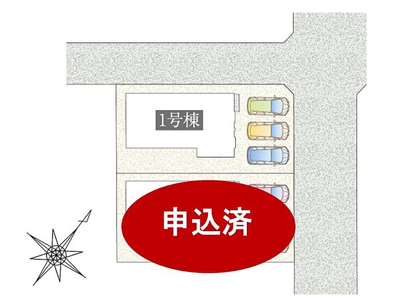 【タマタウン呉羽町II：区画図】
北東側、幅約6.4mの道路とカースペースが陽だまり空間を創出。気持ちの良い朝日が降り注ぎます。カースペースは3台分確保。並列駐車でスムーズに出入りができます。