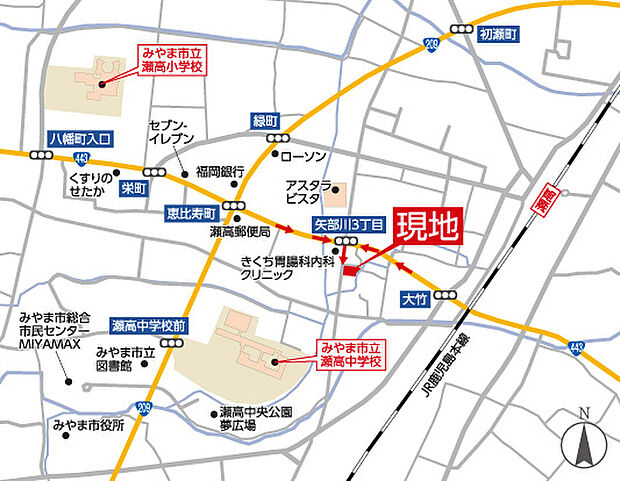 瀬高小まで徒歩10分、瀬高中まで徒歩4分とお子様のご通学にも安心の距離!瀬高中央公園夢広場や保育園も近く、子育て中のファミリーにも嬉しい環境です。生活必需施設が揃う、新生活が始めやすい住環境です。