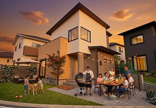 【2号地】
庭では家族や友人とBBQやプールを出して水遊びも可能♪季節ごとに家族の楽しい思い出がつくれます！
※画像はイメージで、CG加工しております。実際の現地とは異なります。