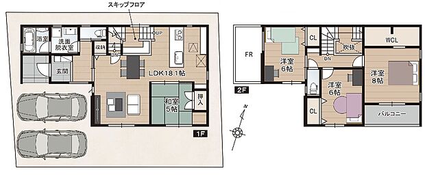2号地:1階床面積:59.62m2(18.04坪)
2階床面積:49.68m2(15.03坪)
延床面積:109.30m2(33.07坪)