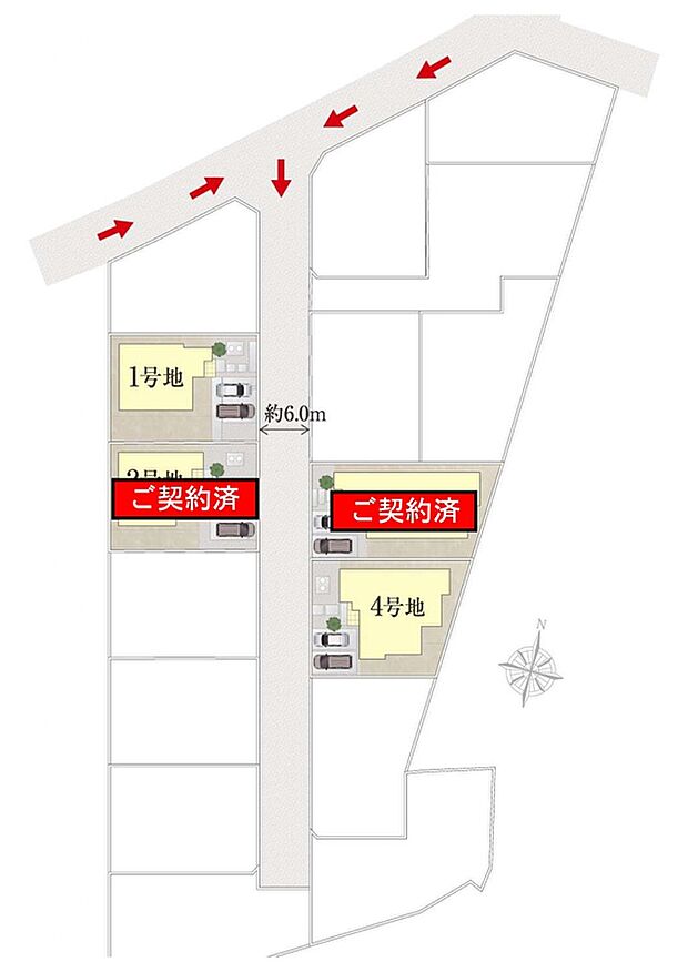 区画図。2号地・3号地ご契約頂いています。