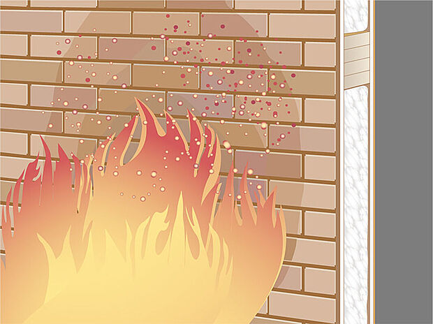 【省令準耐火構造】外壁には、火に強い不燃材料に認定された外壁材を標準仕様として採用。万一、隣家で火災が発生した際、もらい火等の影響を受けにくく、ご家族と住まいをしっかりと守ります。