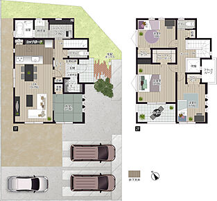 【1号地/ランドリールームのある家】
脱衣室の隣にランドリールームを設置しました。室内物干し金具を設置することで洗濯から干す、畳むまで一箇所で完結します。便利なカウンター付きです。 
