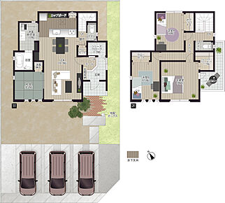 【2号地/ゆとりある玄関のある家】
お子様と一緒に脱ぎ履きしても余裕ある広さの玄関。窓を設置して採光性も確保♪シューズクロークは1.5帖の広さがあるので、外遊びの道具なども収納できます。 