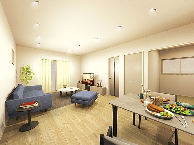 【LDK※イメージパース】<3号地:3080万円>20帖のLDK+4.5帖の洋和室の間取り。