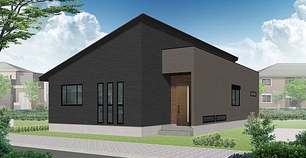 【2号地】【2号地完成予想図】
シックでモダンな雰囲気の外観。プライベート空間が守られる分離型の洗面室・脱衣室を採用。お客様来訪時にも安心です。キッチンには重い物の出し入れに便利な勝手口を設置しています。