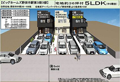 土地各約３６坪付５ＬＤＫ(中３Ｆ含む)