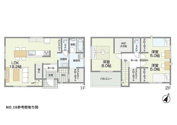 【NO.16:参考間取り図】建築士が長年の経験を活かし、17区画それぞれに最適な間取りをプランニング。一部プランはご希望に合わせて変更も可能。
※ご変更いただける部分には限りがございます。