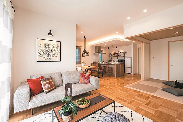 【LDK】全館空調システムにより、柱のない大空間でも快適にお過ごしいただけます。