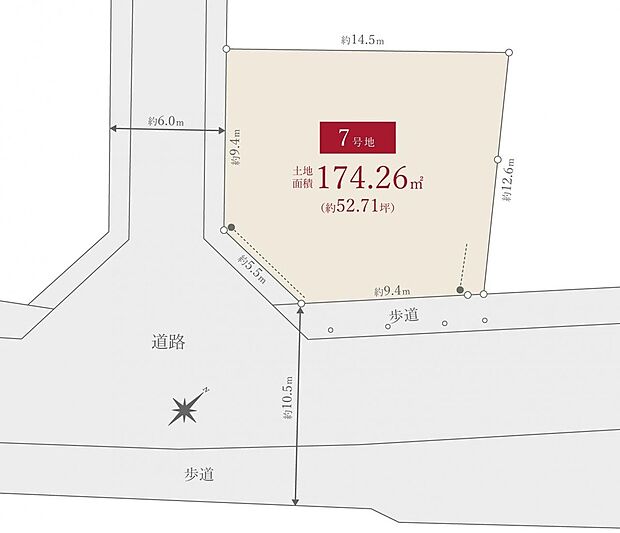 道路幅6mと10mの広々とした道路に接しているので、車の出し入れもしやすく開放感にあふれ、陽当たり良好な角地です。