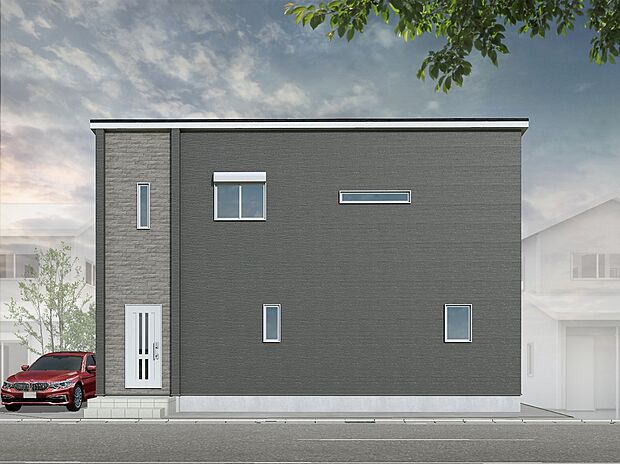 外観イメージパース(6号地プラン(2))
流行りの“四角いお家”スタイルを取り入れ、モダンで洗練された外観。
シンプルながら存在感のあるフォルムで、街並みに映えるデザインです。