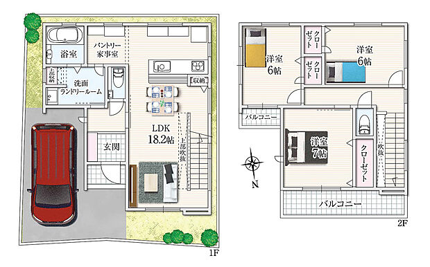 【3LDK】3LDK+家事室+吹き抜け+パントリー+回遊式