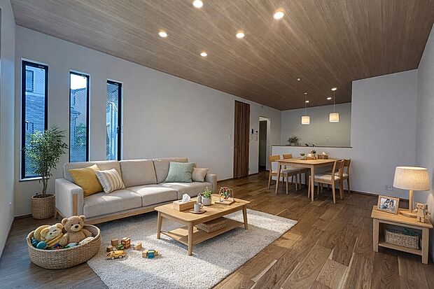 【LDK/約17.25帖】
南側を含む3面に窓が設けられた明るいLDK。リビング・ダイニングの床には床暖房が搭載されています。埃が舞いにくく、冬場も足元から暖かく過ごせます。