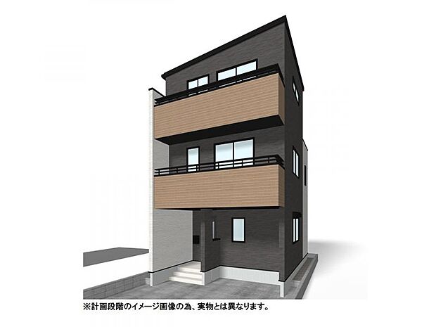 【外観イメージパース】会話をしながら料理が楽しめる対面キッチンや、上下階に行くのにLDKを通るリビングイン階段など自然とコミュニケーションが増えるプラン♪