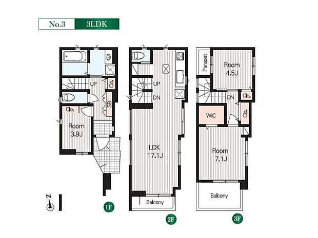 (3号棟)、価格4780万円、3LDK、土地面積55.73m2、建物面積94.88m2