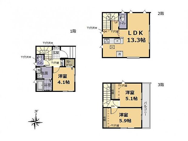 【3LDK】◆全室2面採光!2部屋から出入り出来るワイドバルコニー!