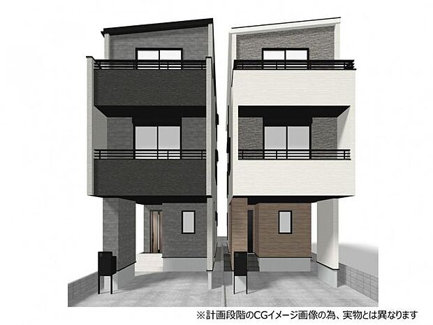 【外観完成イメージ】◆永大グループ施工住宅◆洗練された外観デザインが魅力的な全2棟の新築戸建てが誕生します！西川口駅徒歩12分！都心へのアクセスも良好！通学安心な蕨市立南小学校・第一中学校徒歩5分圏！