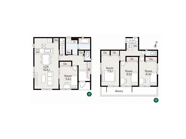 【4LDK】16.5帖の広々LDKと全居室収納付きのゆとりある住まい。南向きバルコニーに面した洋室は日当たり良好です。1階に独立した洋室があり、客間やテレワークにも最適。
