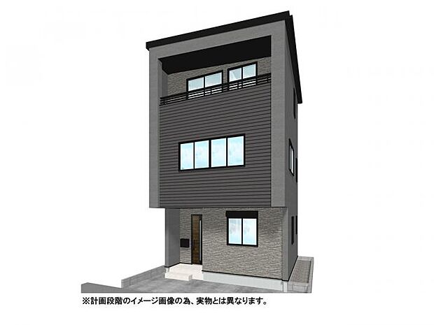 【【外観イメージパース】】コミュニケーションが自然と生まれる対面キッチンとリビングイン階段のある3LDK。2部屋続きのワイドなインナーバルコニーを完備し、採光性と家事動線に優れた暮らしやすい家。