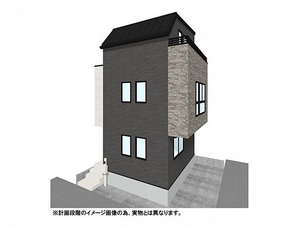 【【外観イメージパース】】プライバシーと開放感を両立した2階LDKが魅力のコンパクトな新築戸建。小型車1台分の駐車可能。3階洋室は将来2部屋に仕切れる可変設計で、家族の成長に寄り添う機能的な2LDK。