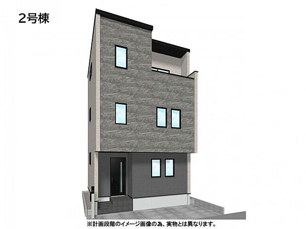 【【外観イメージパース/2号棟】】食洗機や浴室乾燥機など家事ラクを叶える設備も充実。網戸や1階一部シャッター付で安心感もあり、毎日の暮らしを快適にサポートします。