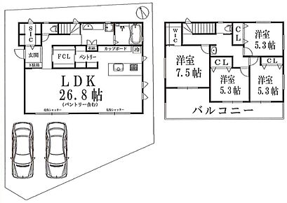 4LDK+WIC+WIC+SIC+パントリー+カースペース2台可 