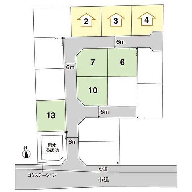 【区画図】前面道路6ｍなので駐車やすれ違いもラクラクです
