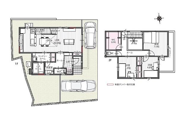 【間取図/A号地モデルハウス】
階段下書籍コーナーは、読書や趣味、PCスペースなどに便利です。2階約3.8帖WICは、ホールから直接出入りができ、ご家族共有の収納スペースとしてお使いいただけます。