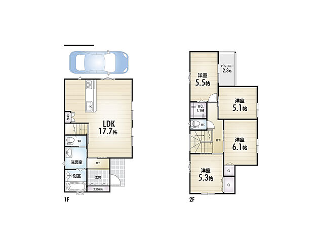 【A号地参考プラン】プラン建物面積：100.08m2　プラン建物価格：2188.7万円