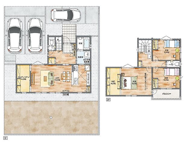 【No.2】リビング横に4帖の大型収納を設けました。家具や家電もスッキリ収納できます。主寝室にはひろびろ4帖のWICを設置。1階、2階ともに充実の収納力！