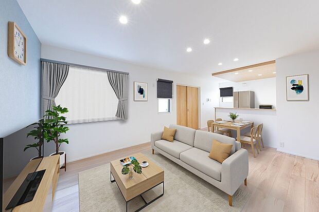 【リビング】LDKは家族の会話がしやすい一直線の動線に。（※家具合成イメージ）