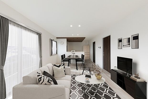 【リビング】大きな窓は解放感たっぷり。陽光も差し込み明るい雰囲気です。（※家具はイメージです。）