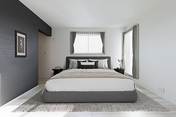 【洋室】アクセントクロスを採用した主寝室。（※家具はイメージです。）