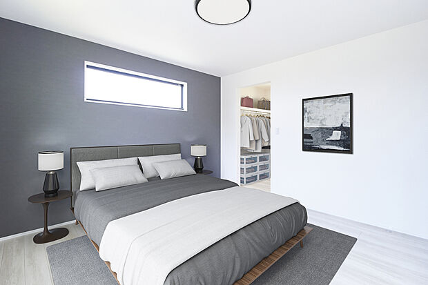 【No.1 主寝室イメージ】ブラックのクロスが、落ち着きとモダンな雰囲気を醸し出す、上質なプライベート空間です。