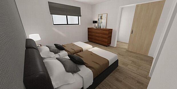 【洋室】完成予想イメージ　アクセントクロスを採用した主寝室。