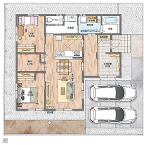 ・お客様のご契約後、着工を開始する分譲住宅です。購入時は着工前の状態のため、外装・内装の一部でお好みのものを選択できます。
・3帖超の土間収納は自転車いじりの趣味スペースとして使用。他にも、車へキャンプ用品の出し入れも楽に。
・作業場となる土間から、 脱衣室～トイレ～LDKまでの回遊動線。汗をかいて帰ってきても、風呂場に行きやすい設計。
・リビングの大きな窓から大好きな自転車を眺められます。 