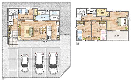 ・廊下が少なく空間を効率的に利用した住まいです。
・駐車場はゆったり4台以上！
・全居室収納付き！主寝室にはちょっとした作業や読書に適したカウンター付きです。 