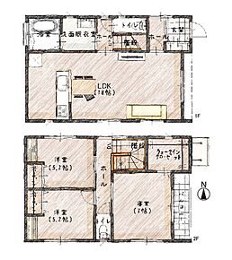 1階に水回りを配し、家事ラク動線です♪対面式キッチンでリビングの様子が見やすく、小さなお子さまがいても安心です。 