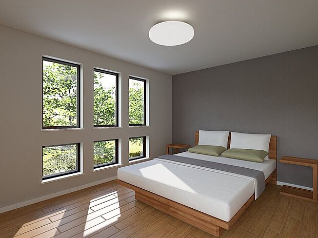 【主寝室<B号地参考プラン>】ウォークインクローゼット完備の主寝室。
奥行きもあるバルコニーを配置した明るく開放的なお部屋です。