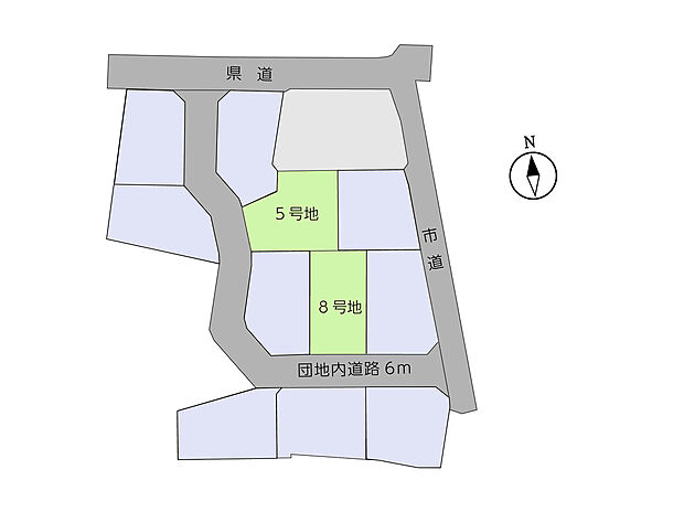 【区画図】団地内道路幅6mで、車の出し入れも快適。見通しが良いのでお子さまの外遊びの見守りもしやすい。